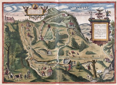 Kalwarya Zebrzydowka (southeast of Cracow), Poland (engraving autorstwa Georg Braun and Hogenberg Franz
