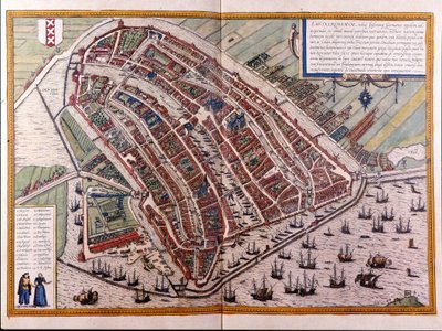 Mapa Amsterdamu. Atlas Brauna i Hogenberga. Amsterdam 1588 autorstwa Georg Braun and Hogenberg Franz