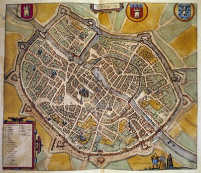Mapa miasta Tours we Francji. Rycina z Atlasu „Braun i Hogenberg” 1572 autorstwa Georg Braun and Hogenberg Franz