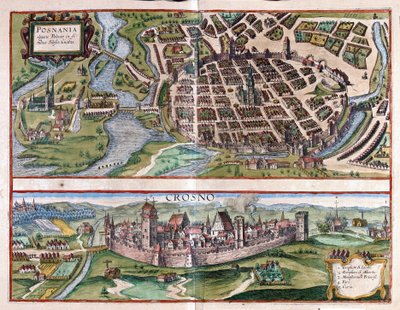 Poznań i Krosno, Polska (grafika) autorstwa Georg Braun and Hogenberg Franz