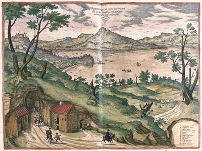 Zatoka Neapolitańska i Vesuve, Włochy, w 1579 r. (grafika) autorstwa Georg Braun and Hogenberg Franz
