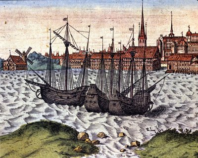 Port Lubeka po Theatrum Orbis Terrarum Braun i Hogenberg. XVII wiek. autorstwa Georg Braun and Hogenberg Franz