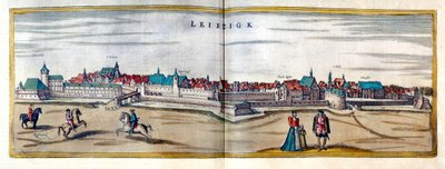 Widok na miasto Lipsk w Niemczech. Rycina z Atlasu „Braun i Hogenberg” z początku XVII wieku autorstwa Georg Braun and Hogenberg Franz