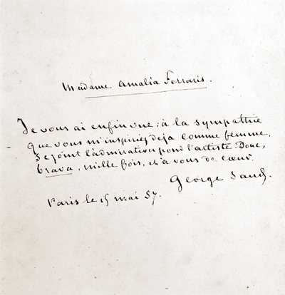 List George Sand (Aurore Dupin, Baronne Dudevant) (1804-1876) do Madame Amalii Ferraris, Paryż 19 marca autorstwa George Sand