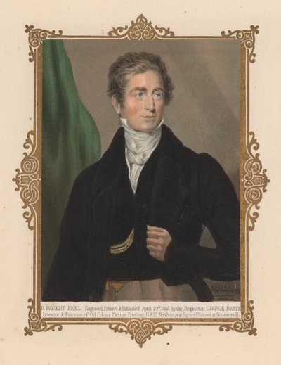 Sir Robert Peel, brytyjski polityk i dwukrotny premier (kolor lito) autorstwa George (after) Baxter