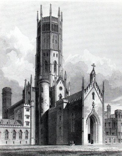 Opactwo Fonthill od północnego zachodu, „Ilustracje graficzne i literackie opactwa Fonthill” autorstwa Johna Brittona, ryt. J. Lambert autorstwa George (after) Cattermole