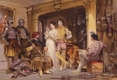 Opowieść płatnerza (kolorowa litografia) autorstwa George (after) Cattermole