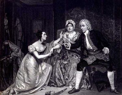 Pan Blanchard, pani Davenport i panna M. Tree jako Peachum, pani Peachum i Polly w „Operze żebraka”, grawerowanej przez Conrada Cooke, wyd. 1825 (grawerowanie) autorstwa George (after) Clint