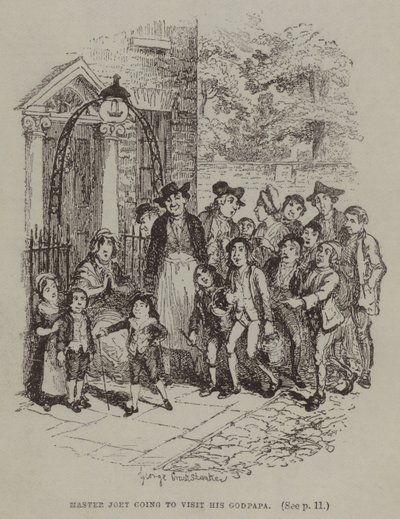 Mistrz Joey idzie z wizytą do swojego chrzestnego (rycina) autorstwa George (after) Cruikshank