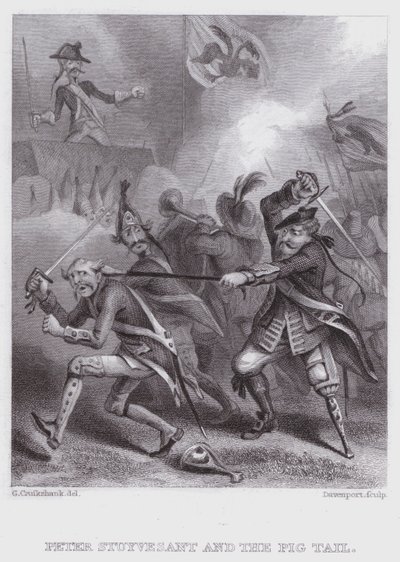 Peter Stuyvesant i ogon świni (grawerunek) autorstwa George (after) Cruikshank
