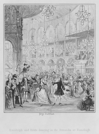 Randulph i Hilda tańczą w Rotundzie w Ranelagh (grafika) autorstwa George (after) Cruikshank