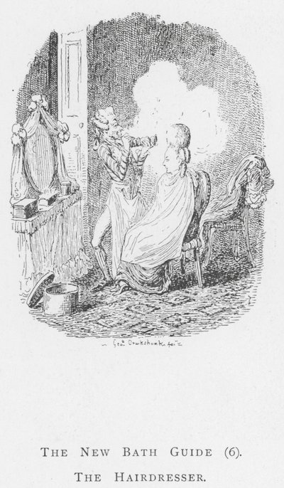 The New Bath Guide, Fryzjer (grawerunek) autorstwa George (after) Cruikshank