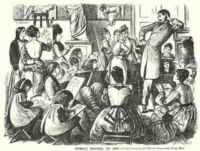 Punch cartoon: Female School of Art (Przydatny zawód dla bezczynnych i ozdobnych młodych mężczyzn) (rycina) autorstwa George (after) Du Maurier