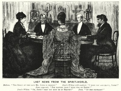 Punch cartoon: Ostatnie wieści ze świata duchów (grawerowanie) autorstwa George (after) Du Maurier