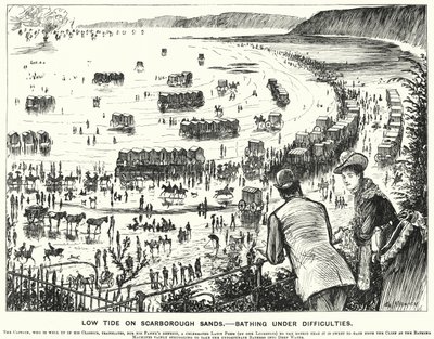 Kreskówka poncz: Odpływ na piaskach Scarborough - Kąpiel w trudnych warunkach (grawerowanie) autorstwa George (after) Du Maurier