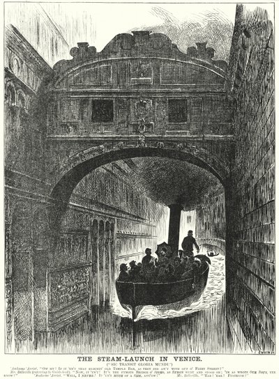 Punch cartoon: Steam Launch in Venice (grawerowanie) autorstwa George (after) Du Maurier