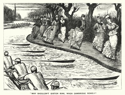 Kreskówka poncz: Dlaczego Girton nie powinien być Rink. Kiedy Cambridge Awansuje? (rytownictwo) autorstwa George (after) Du Maurier