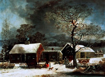 Scena zimowa w New Haven, c.1858 (kolor lito) autorstwa George (after) Durrie