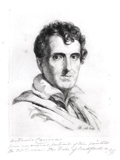 Portret Antonio Canovy (1757-1822) 1817 (rycina) (zdjęcie czarno-białe) autorstwa George (after) Hayter