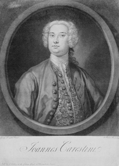 Portret Joannes Carestiniego (ok. 1705-60), włoskiego kastrata, rytowany przez Johna Fabera (1684-1756) autorstwa George (after) Knapton