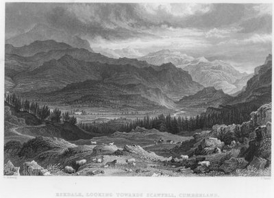 Eskdale, Patrząc w stronę Scawfell, Cumberland (grawerowanie) autorstwa George (after) Pickering