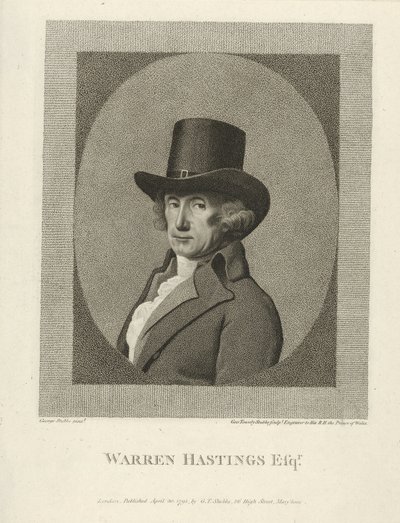 Portret Warrena Hastingsa, Esq., wyd. 1795 (grawerowanie) autorstwa George (after) Stubbs