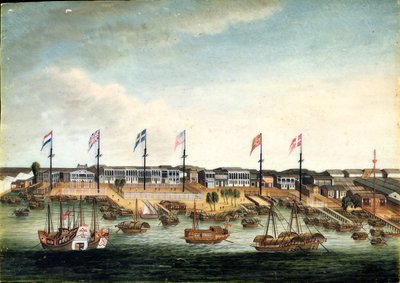 Hongowie w Kantonie, przed 1820 (olej na kości słoniowej) autorstwa George (follower of) Chinnery