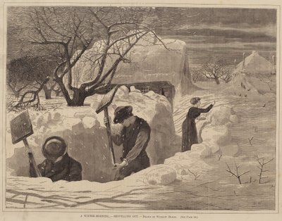 A Winter-Morning, - Shoveling Out, opublikowane 1871. autorstwa George A. Avery