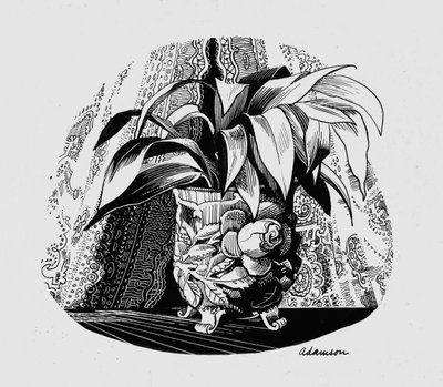 Aspidistra w misce, lata 50. (indyjski tusz na drapaku) autorstwa George Adamson