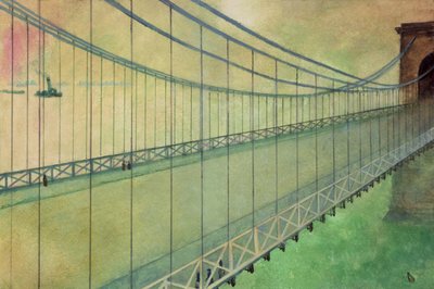 Hammersmith Bridge po regatach łodzi (na pokładzie gwasz) autorstwa George Adamson