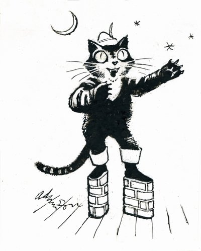 Buty Kot w (platformie z cegły) (tusz na przezroczystości na białej karcie) autorstwa George Adamson