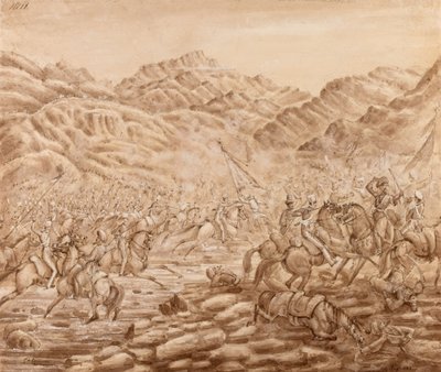 Szarża kawalerii gwardii tylnej w bitwie pod Tezeen autorstwa George Alfred Croly