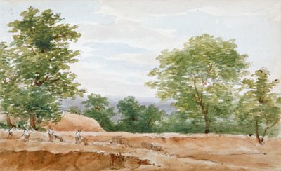 Widok z wykopalisk tunelu Highgate, Londyn, 1812 r. autorstwa George Arnald