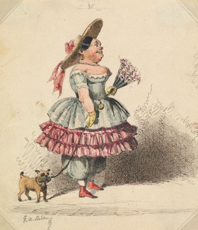 Groteskowa panna z psem autorstwa George Augustus Sala