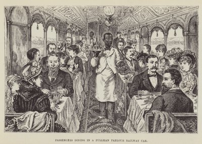 Pasażerowie jedzący w wagonie kolejowym Pullman Parlor autorstwa George Augustus Sala