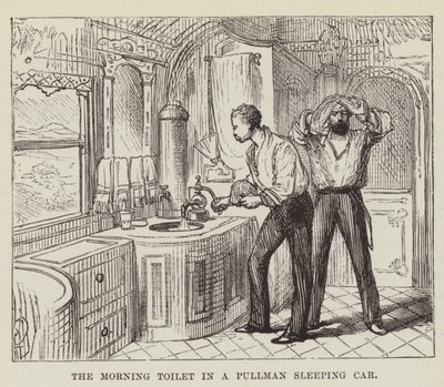 Poranna toaleta w wagonie sypialnym Pullman autorstwa George Augustus Sala