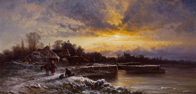 Pejzaż zimowy, Wieczór (olej na płótnie) autorstwa George Augustus Williams