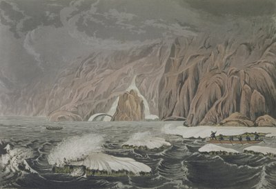 Wyprawa podwajająca Cape Barrow, 25 lipca 1821, z Narracji o podróży do wybrzeży Morza Polarnego w latach 1819-22 autorstwa sir Johna Franklina (1786-1847) rytowana przez Edwarda Findena (1791-1857) pu autorstwa George Back
