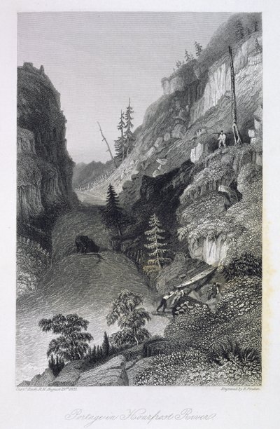 Portage w Hoarfrost River, 19 sierpnia 1833, z „Narracji o wyprawie arktycznej do ujścia rzeki Wielkiej Ryby i wzdłuż wybrzeży Oceanu Arktycznego w latach 1833-35”, autorstwa Capa autorstwa George Back