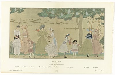 Gazette du Bon Ton, lato 1915 - nr 8-9, plac 3: Vichy (II) / lub / Le Jeu des Marionnettes (tytuł na obiekcie) autorstwa George Barbier
