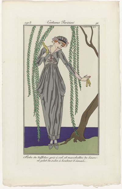 Journal des Dames et des Modes, Costumes Parisiens, 1913, nr 91: Sukienka w taftę (...) autorstwa George Barbier