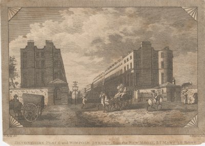 Devonshire Place i Wimpole Street, od New Road, St. Mary Le Bone autorstwa George Barret