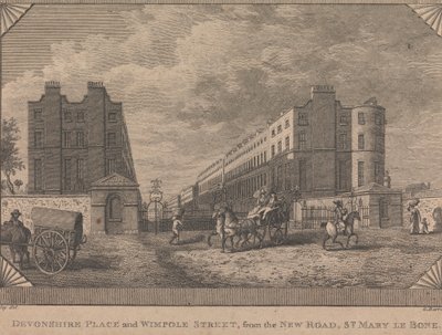 Devonshire Place i Wimpole Street, od New Road, St. Mary le Bone autorstwa George Barret