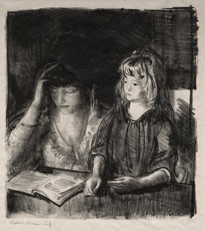 Pani Bellows czyta swojej córce Anne autorstwa George Bellows