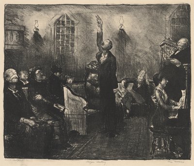 Spotkanie modlitewne, „Pierwszy kamień” autorstwa George Bellows