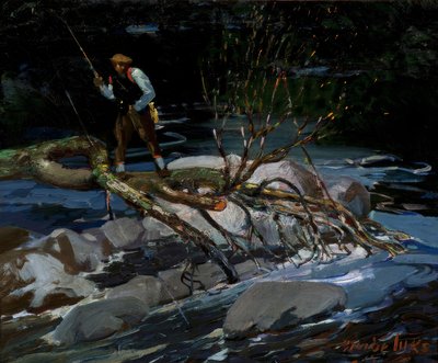Łowienie pstrągów, "The Screecher", jezioro Rossignol, Nowa Szkocja autorstwa George Benjamin Luks