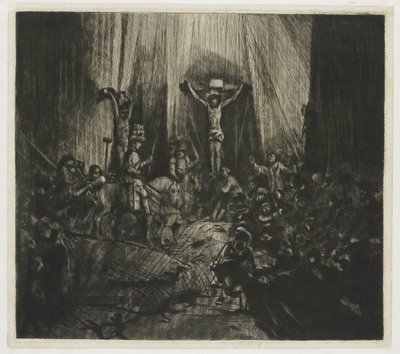 Chrystus ukrzyżowany między dwoma złodziejami: „Trzy krzyże” autorstwa George Bickham (II)
