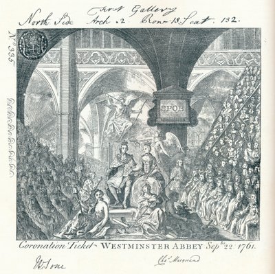 Grawerowany bilet na ceremonię koronacji Jerzego III w Opactwie Westminsterskim 1761 1906 autorstwa George Bickham