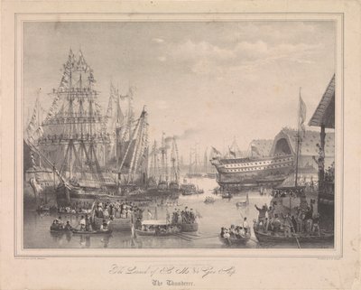 Wodowanie 84-działowego okrętu HMS "Thunderer" w Woolwich Dockyard autorstwa George Bryant (after) Campion