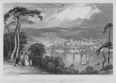 Devonport z Mount Edgecumbe (grawerowanie) autorstwa George Bryant Campion